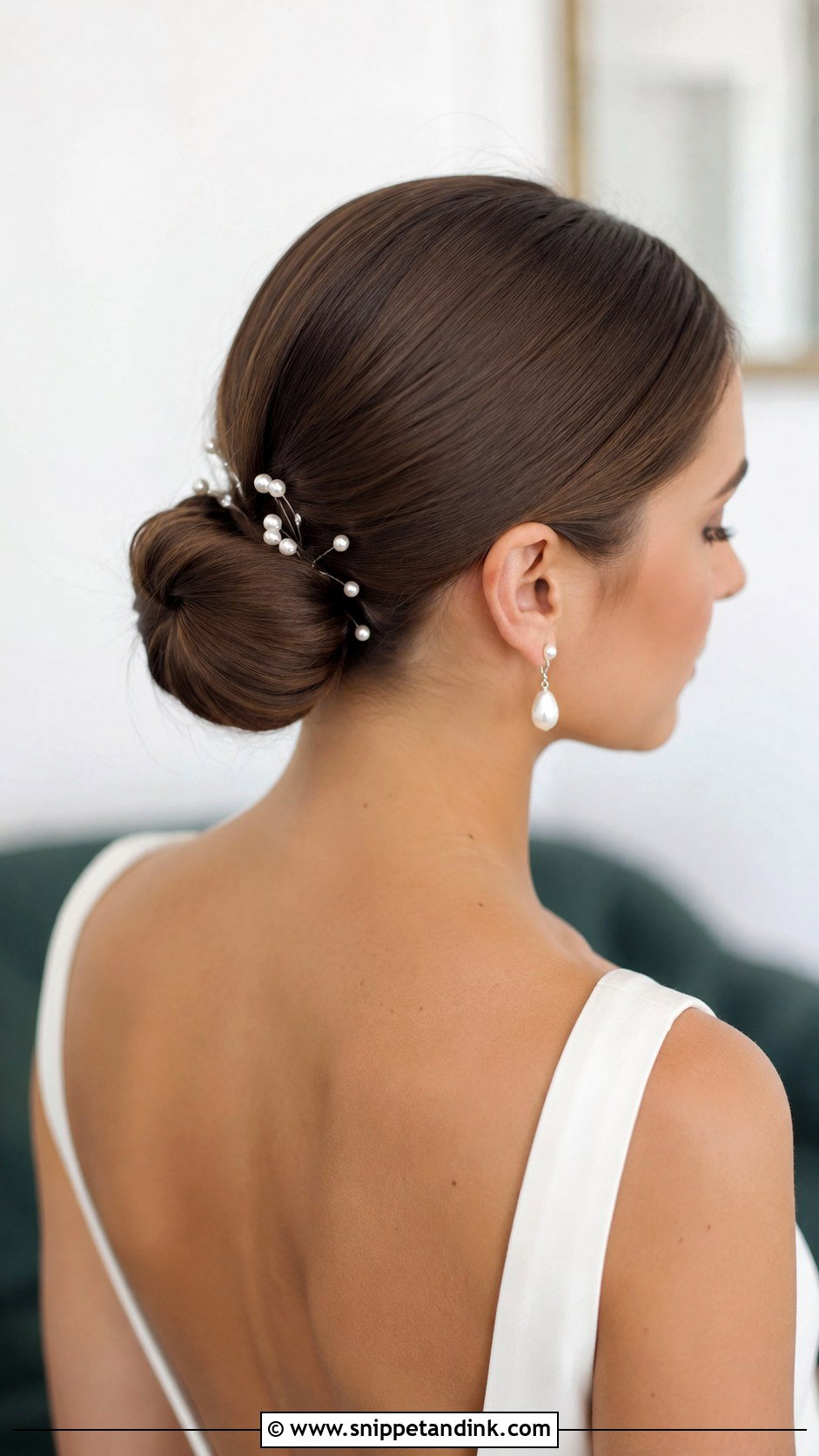 Sleek Bun With Pearl Accessories - Snippet and Ink - 25 Sleek Wedding Hair Ideas