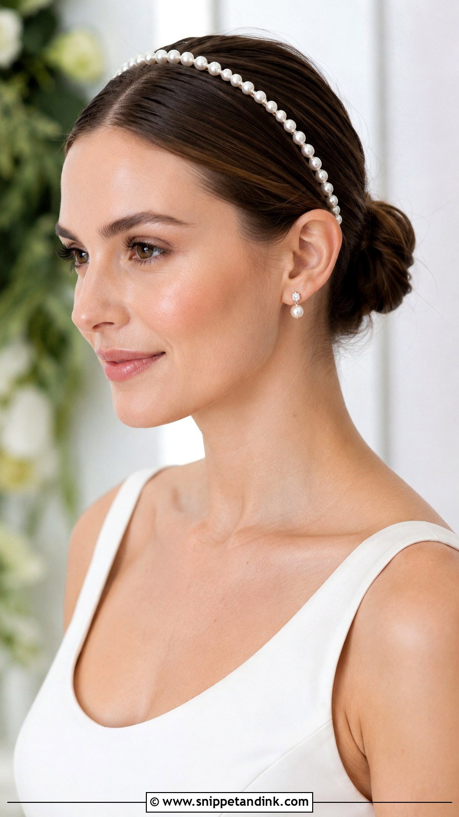 Sleek Bun With Pearl Headband - Snippet and Ink - 20 Wedding Hairstyles with Pearls
