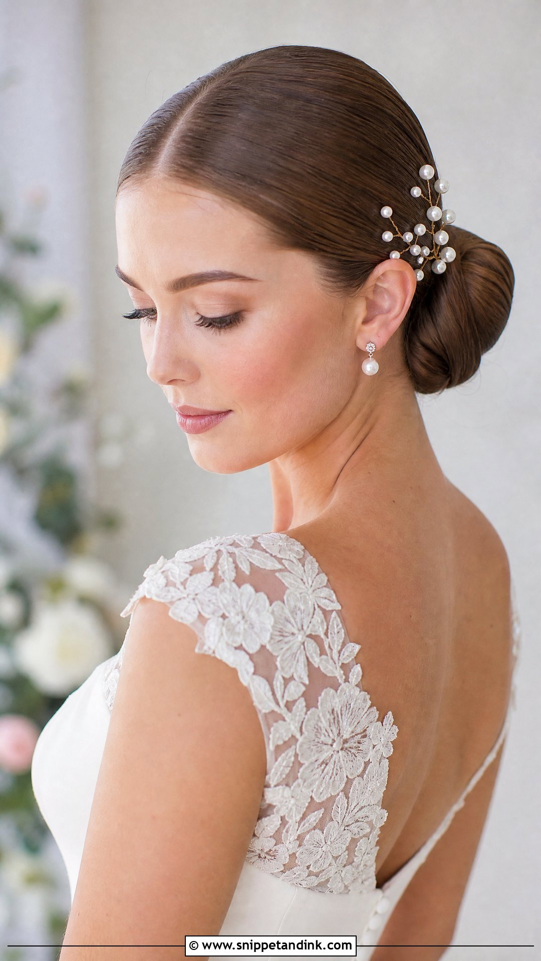 Sleek Bun With Pearl Pins - Snippet and Ink - 20 Sleek Bun Bridal Hair Ideas