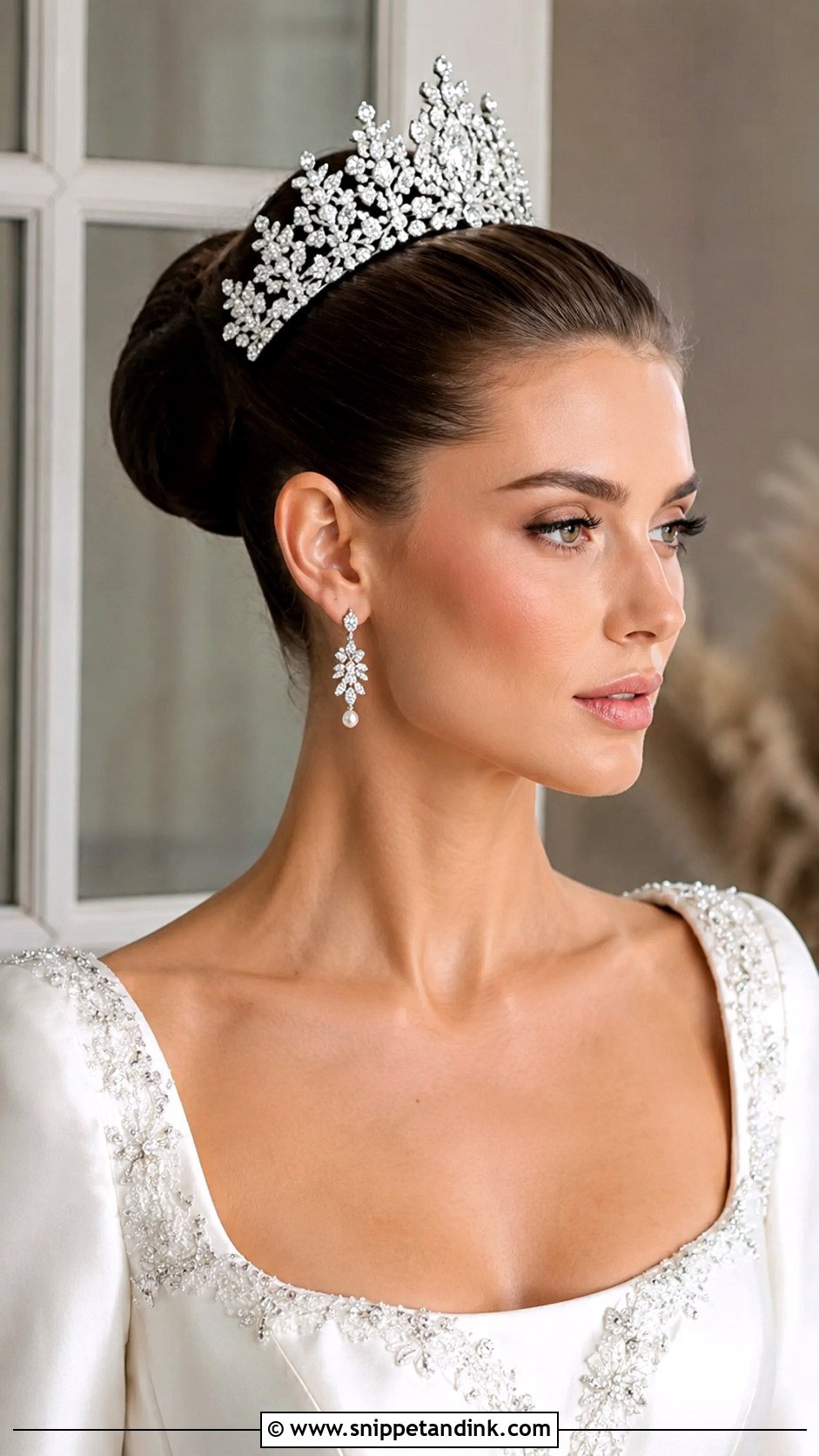 Sleek Bun With Royal Tiara - Snippet and Ink - 20 Wedding Hair with Crown Ideas