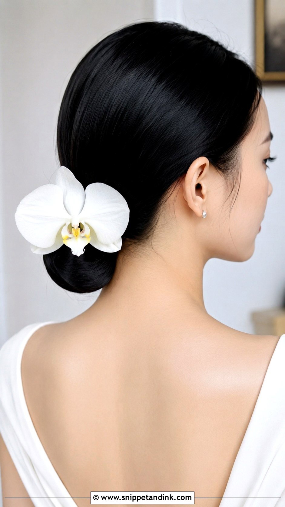 Sleek Bun With Single Statement Flower - Snippet and Ink - 20 Bride Hairstyles with Flowers