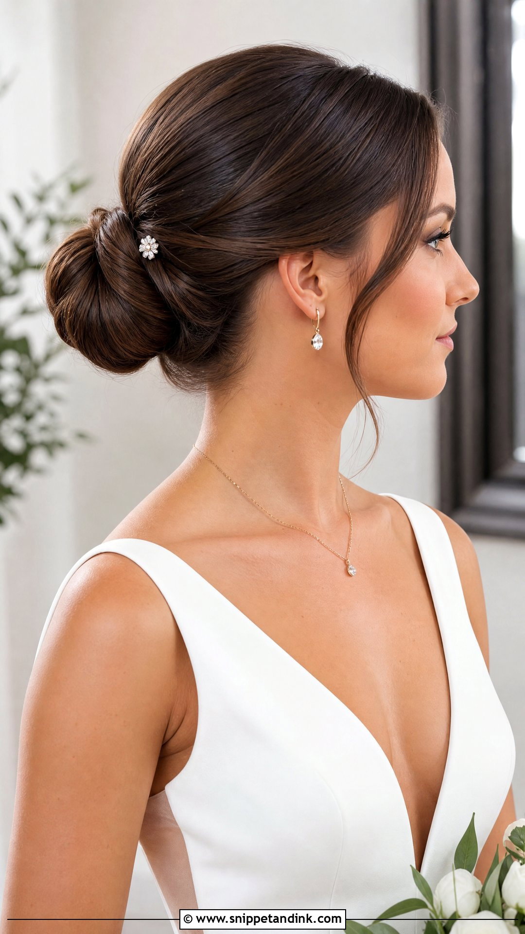 Sleek Bun With Sparkly Hair Pin - Snippet and Ink - 20 Slick Bun Wedding Ideas