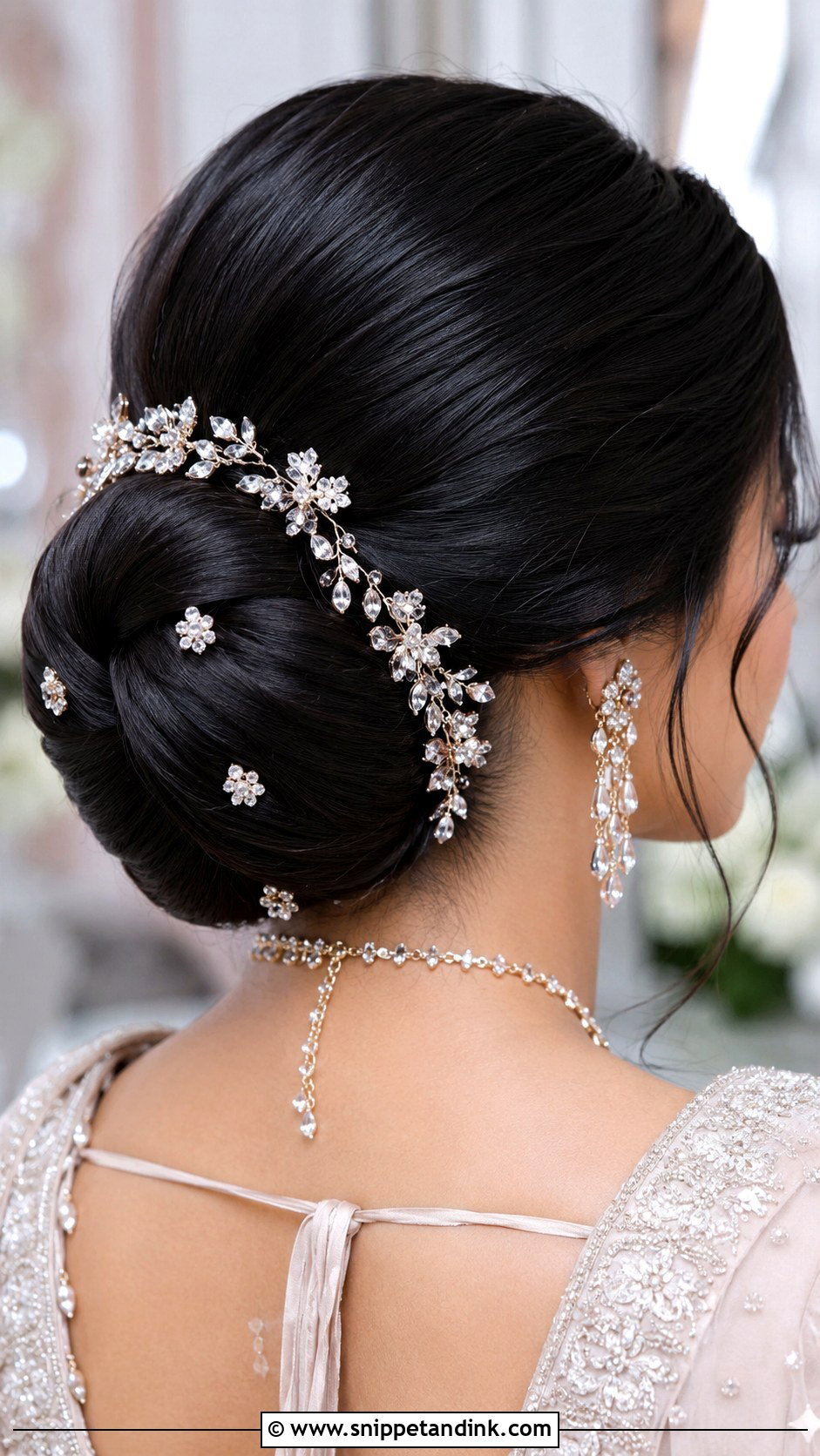 Sleek Bun With Statement Accessories - Snippet and Ink - 25 Indian Wedding Hairstyles for Long Hair
