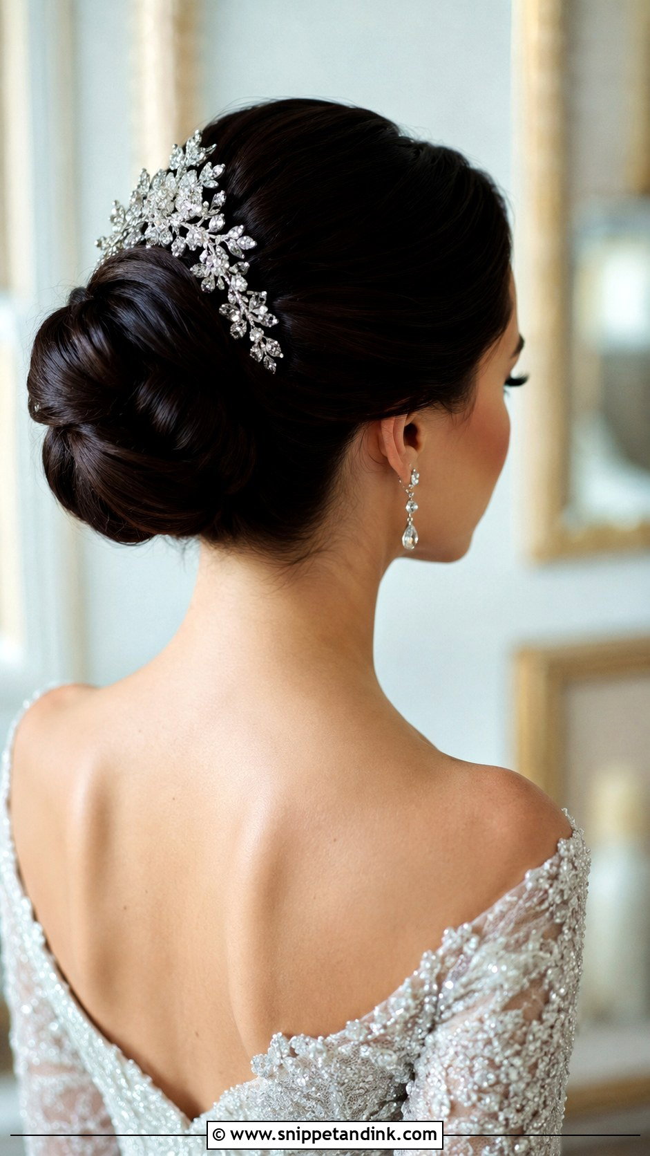 Sleek Bun With Statement Hairpiece - Snippet and Ink - 25 Bridal Hair Bun Ideas