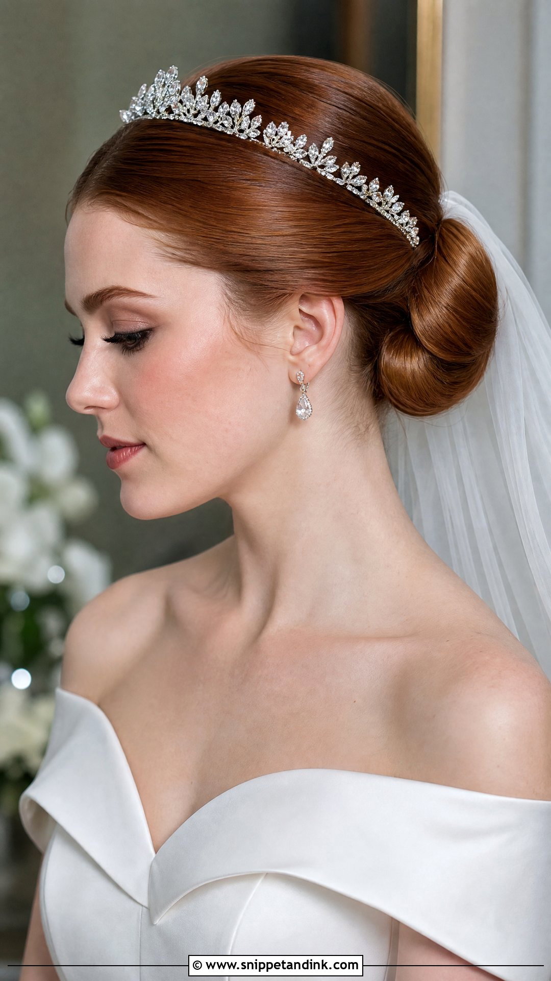 Sleek Bun With Tiara - Snippet and Ink - 20 Sleek Bun Bridal Hair Ideas