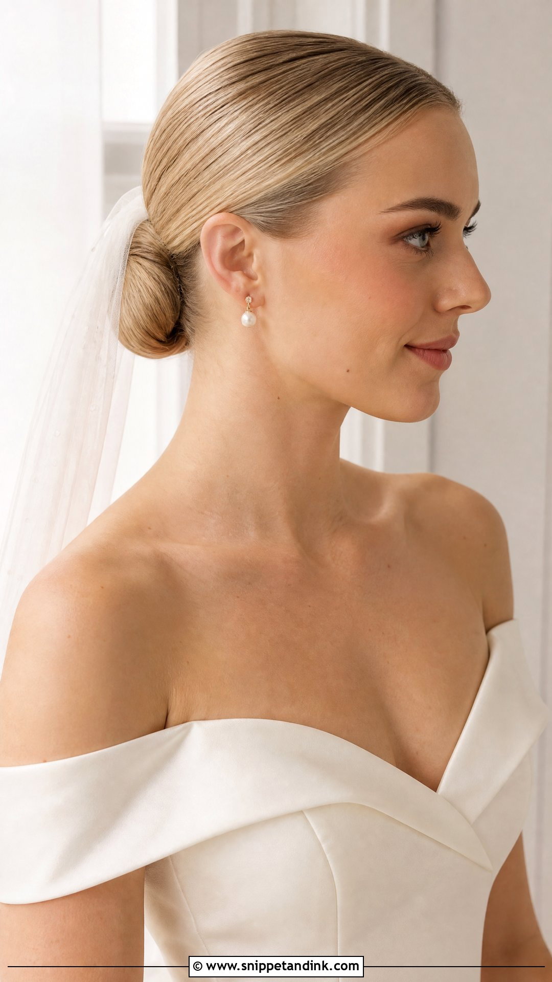 Sleek Bun With Veil - Snippet and Ink - 20 Sleek Bun Bridal Hair Ideas