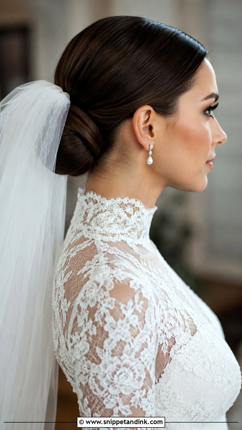 Sleek Bun With Veil - Snippet and Ink - 25 Sleek Bun Wedding Hair Ideas