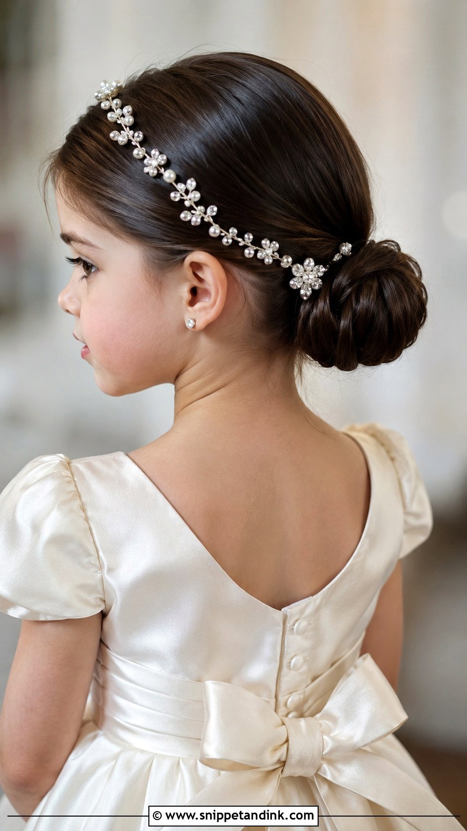 Sleek Bun With a Headpiece - Snippet and Ink - 20 Toddler Hair for Wedding Ideas