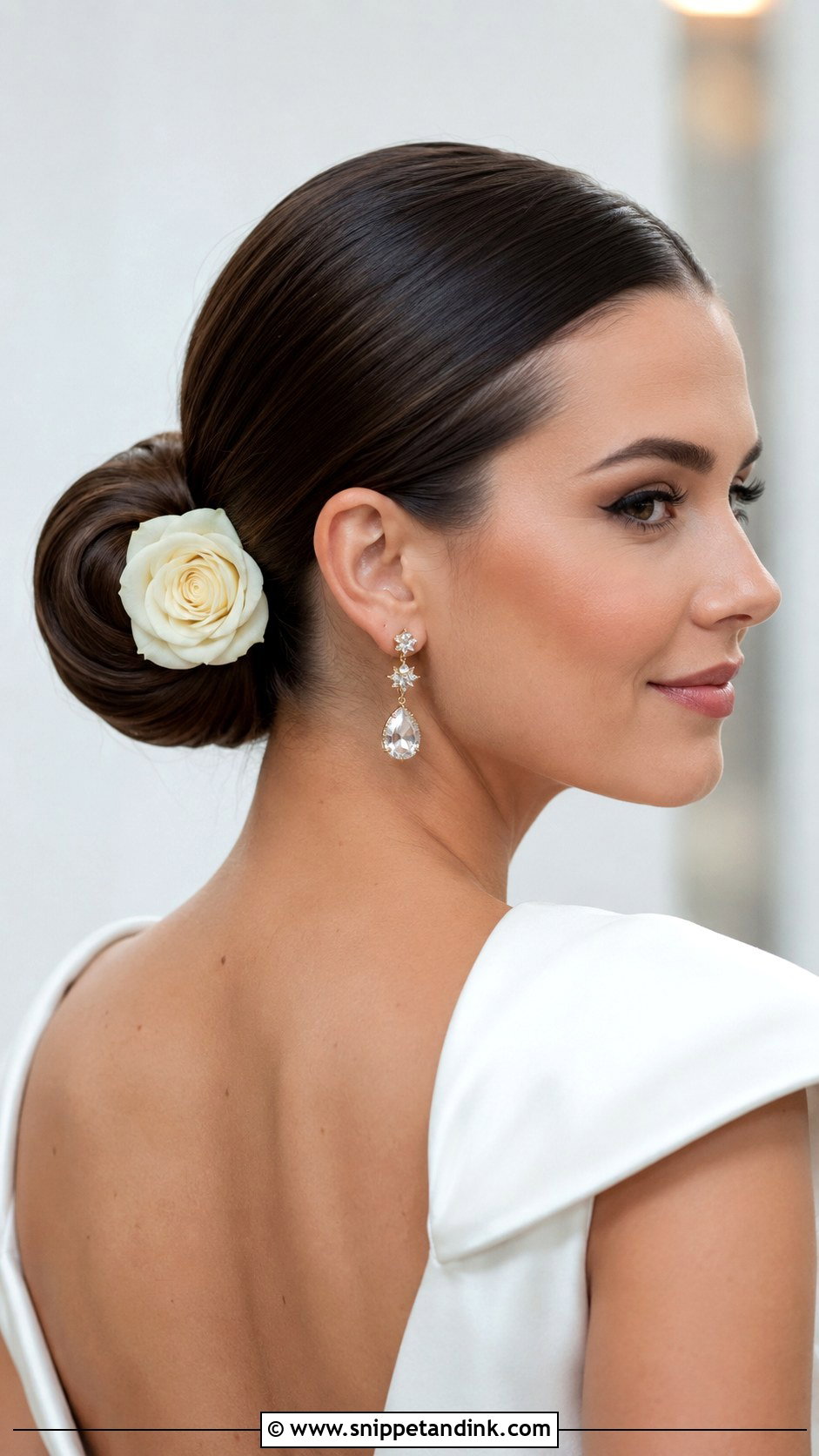 Sleek Bun With a Single Rose - Snippet and Ink - 25 Bridal Hair Flowers