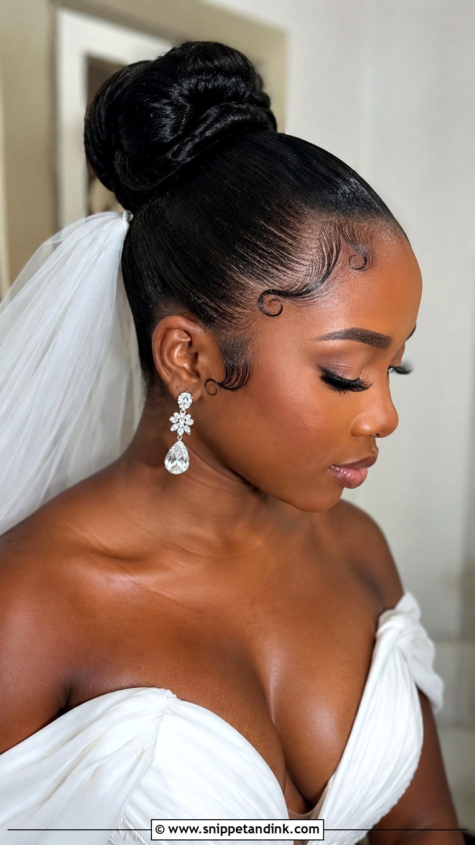 Sleek Bun with Baby Hair Designs - Snippet and Ink - 25 Black Wedding Hairstyles for Bride