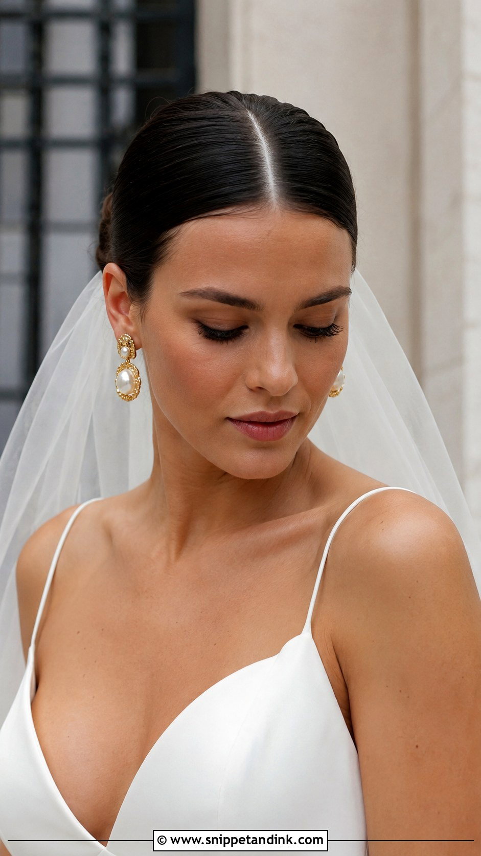 Sleek Bun with Center Part - Snippet and Ink - 25 Hairstyle for Wedding Bride Ideas