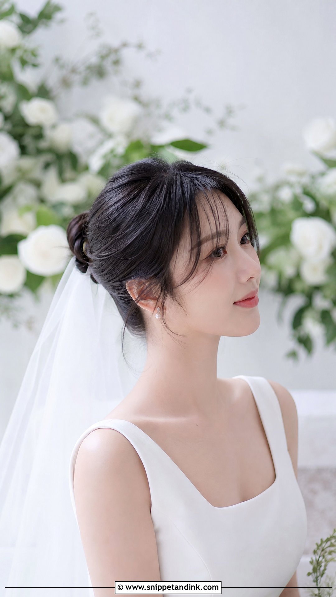 Sleek Bun with Curtain Bangs - Snippet and Ink - 20 Wedding Hairstyles with Curtain Bangs