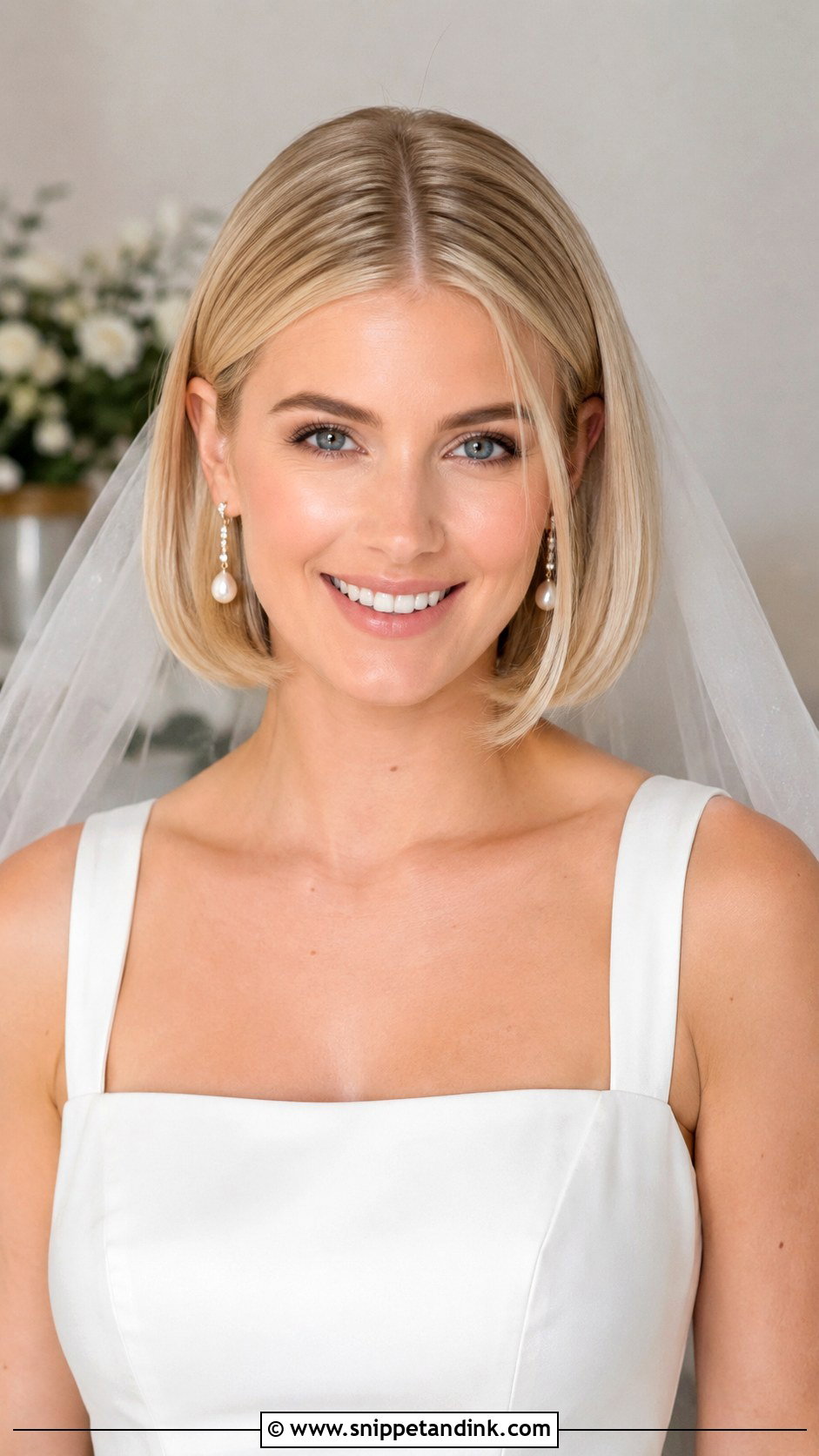 Sleek Center Part Bridal Bob - Snippet and Ink - 20 Bob Hair Bride Ideas