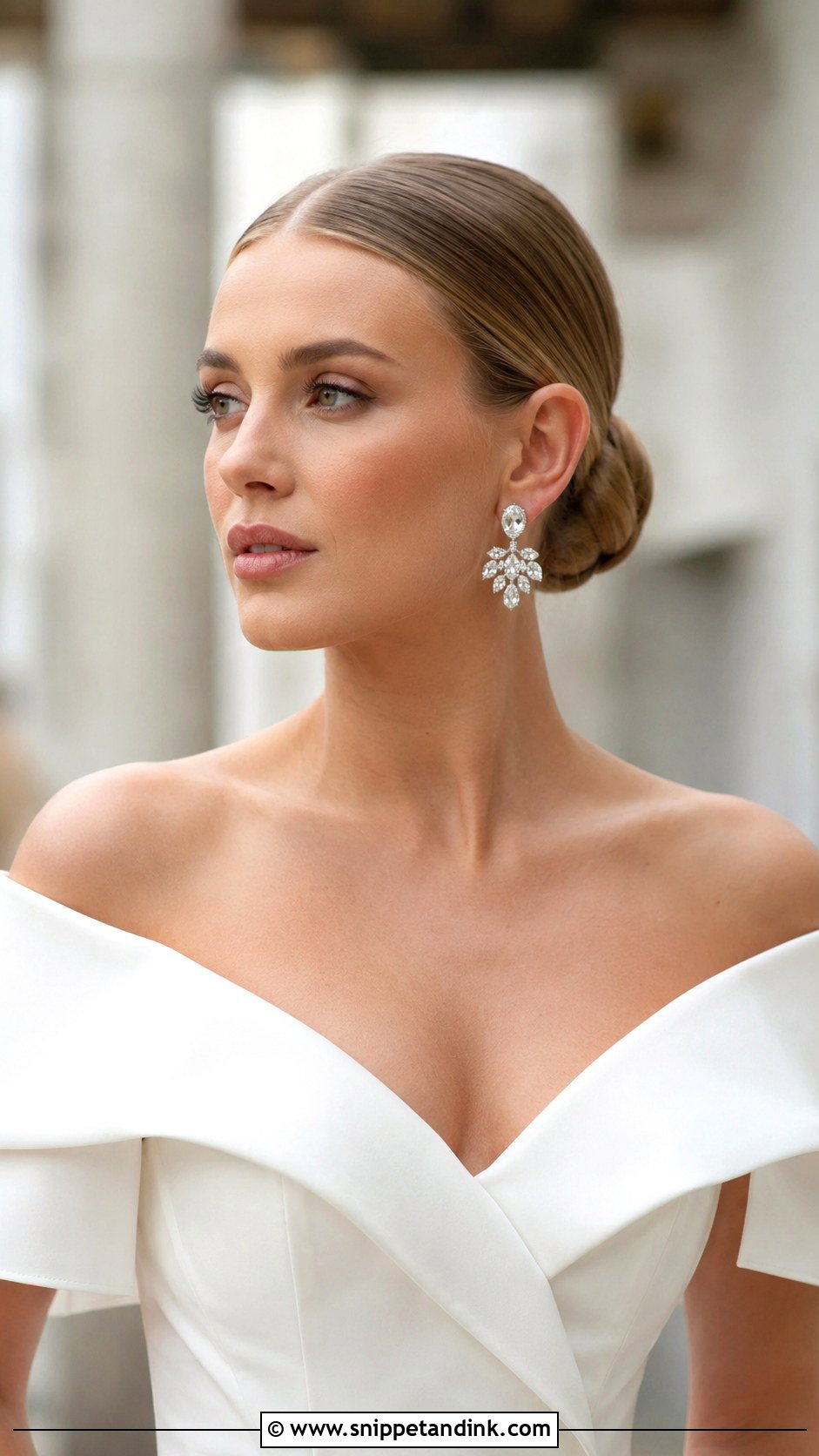 Sleek Center Part Bridal Bun - Snippet and Ink - 25 Classy Bridal Hair Ideas