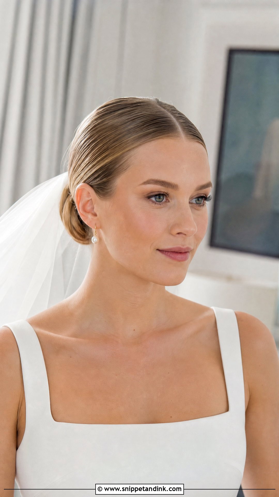 Sleek Center Part Bridal Bun - Snippet and Ink - 20 Sleek Bun Bridal Hair Ideas