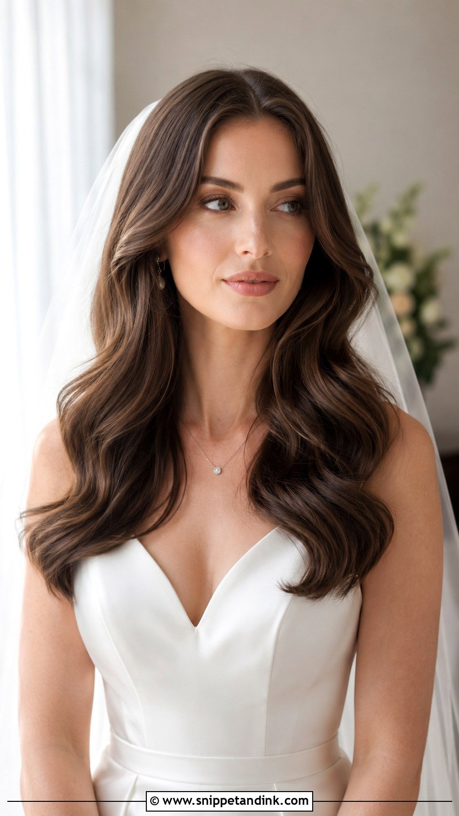 Sleek Center Part Bridal Waves - Snippet and Ink - 25 Elegant Bridal Hair Ideas