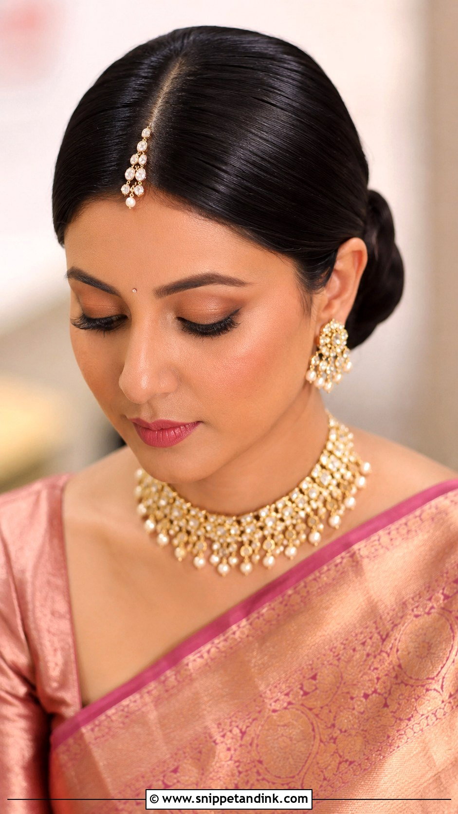 Sleek Center Part Bun - Snippet and Ink - 25 Indian Bridal Wedding Hairstyles