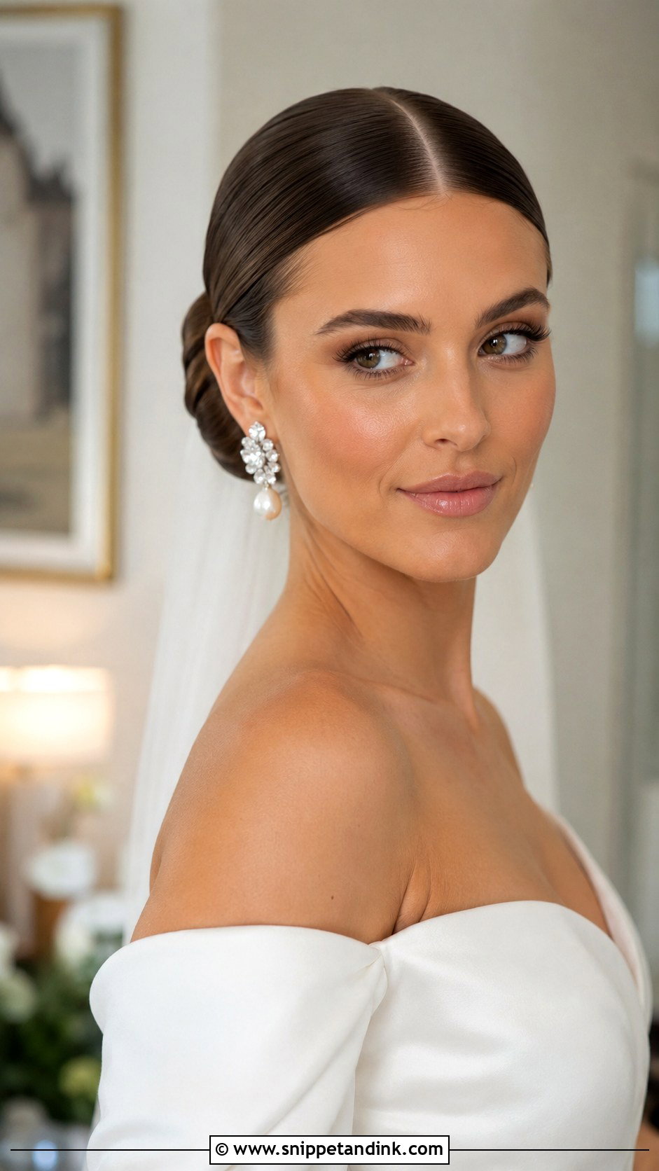 Sleek Center Part Bun Wedding Hairstyle - Snippet and Ink - 35 Wedding Hairstyle Ideas