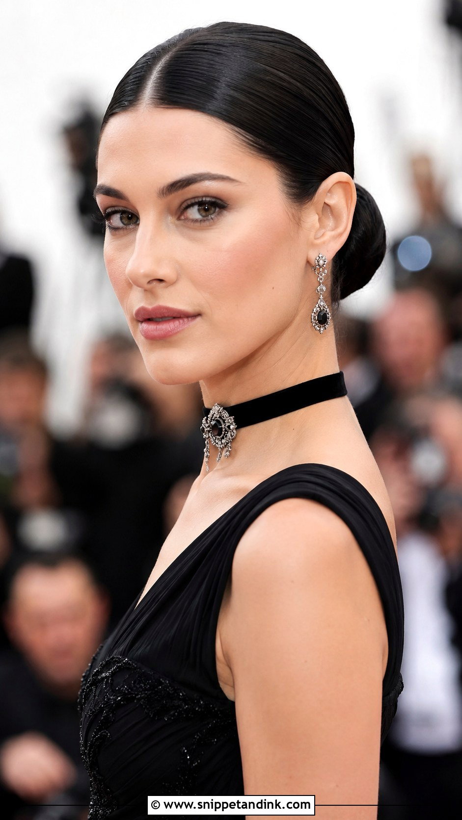 Sleek Center Part Bun With Choker - Snippet and Ink - 25 Goth Wedding Hair Ideas