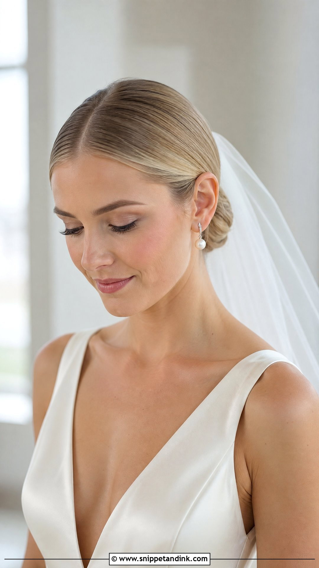 Sleek Center Part Low Bun Wedding Hair - Snippet and Ink - 15 Clean Low Bun Wedding Hair Ideas