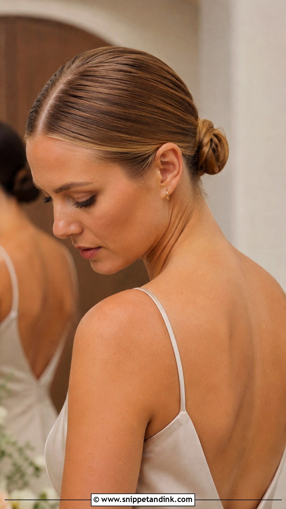 Sleek Center Part Low Bun - Snippet and Ink - 20 Bridesmaid Low Bun Hairstyles