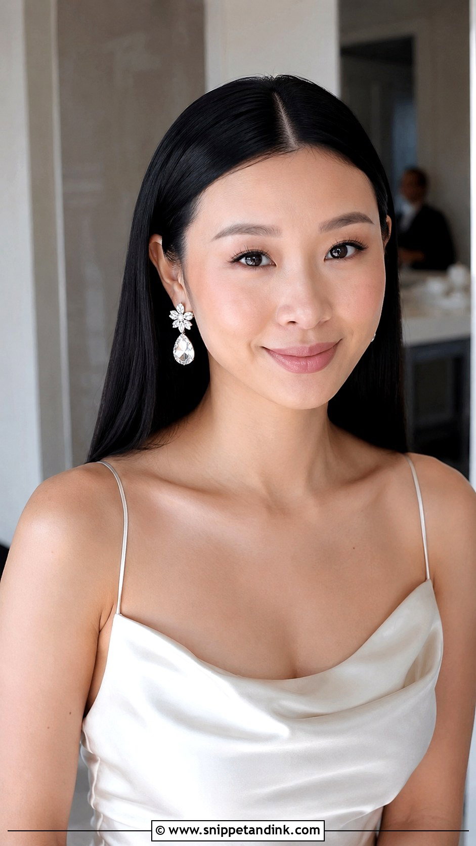 Sleek Center Part Straight Hair - Snippet and Ink - 25 Long Bridal Hair Down Ideas