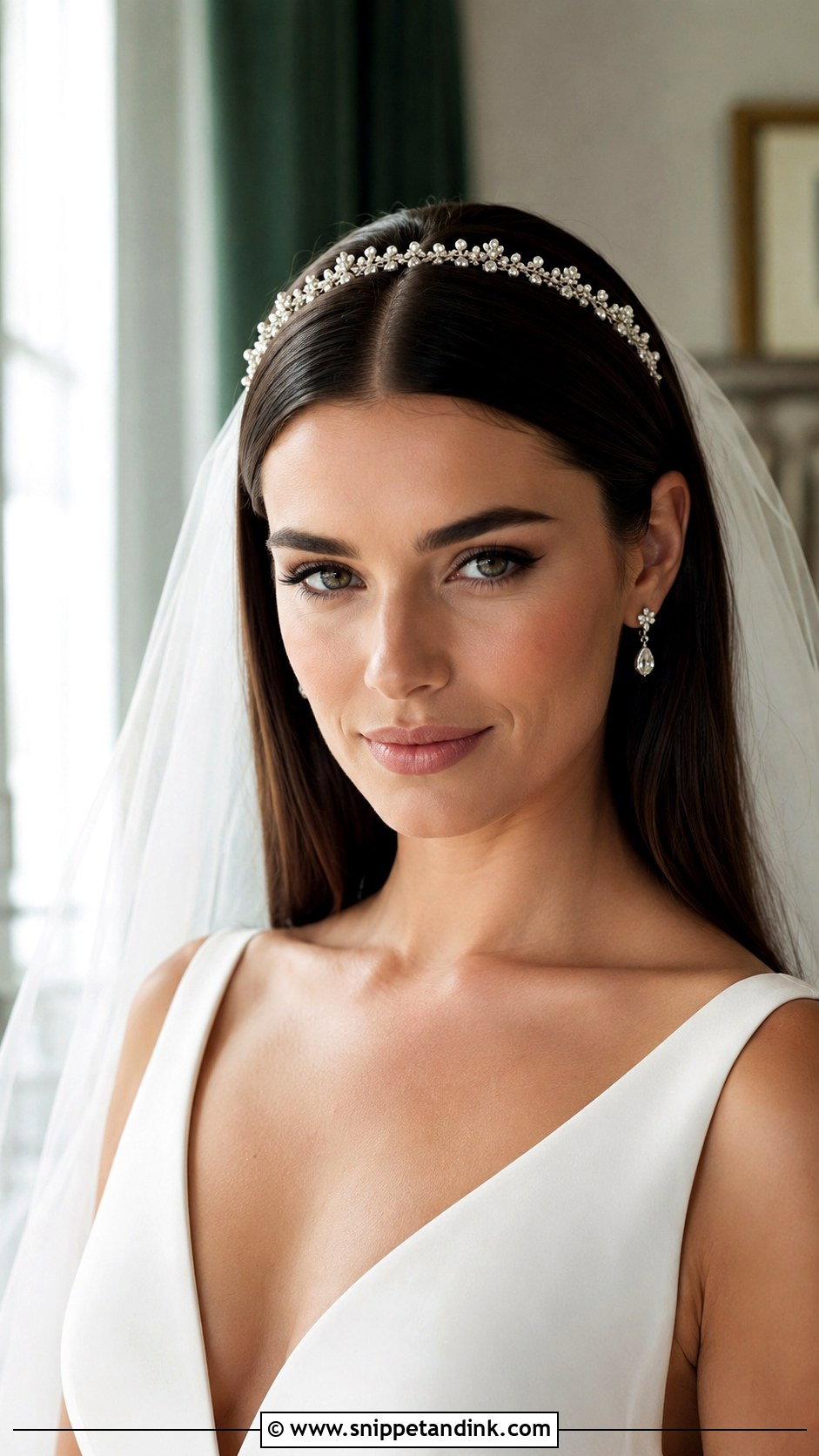 Sleek Center Part with Tiara - Snippet and Ink - 20 Bride Hairstyles with Tiara