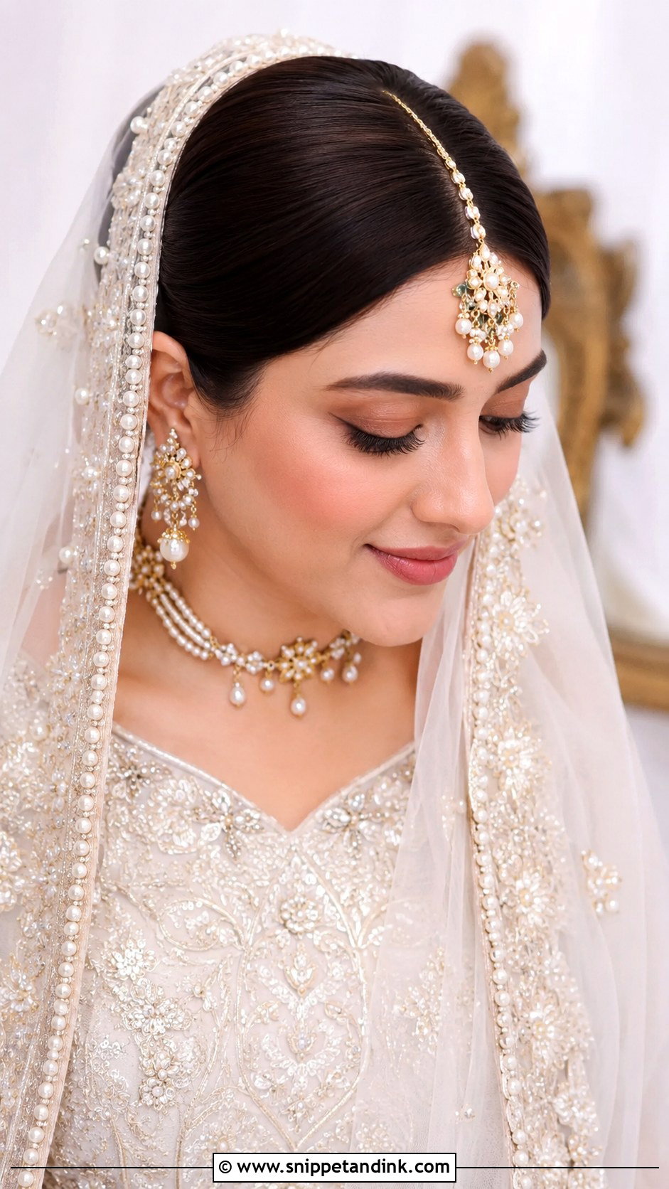 Sleek Center Parted Bun - Snippet and Ink - 20 Pakistani Bridal Hairstyles with Dupatta