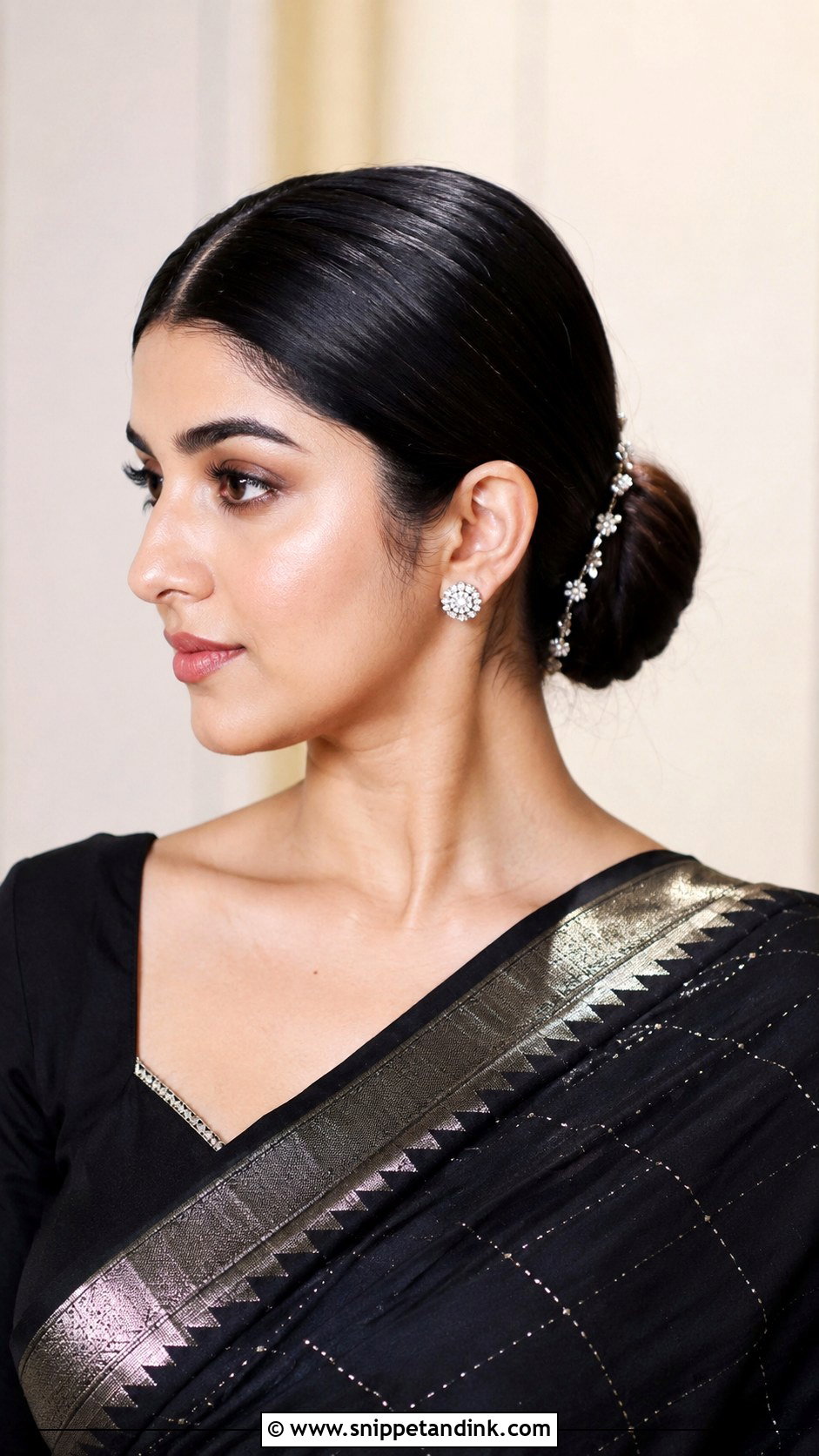 Sleek Center Parted Low Bun - Snippet and Ink - 25 Easy Simple Medium Length Hair Hairstyles for Indian Weddings