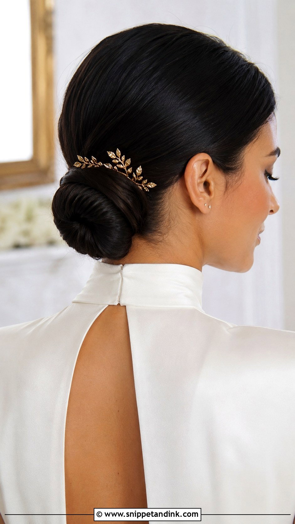 Sleek Chignon Wedding Hairstyle With Gold Comb - Snippet and Ink - 15 Wedding Hairstyles with Hair Accessories