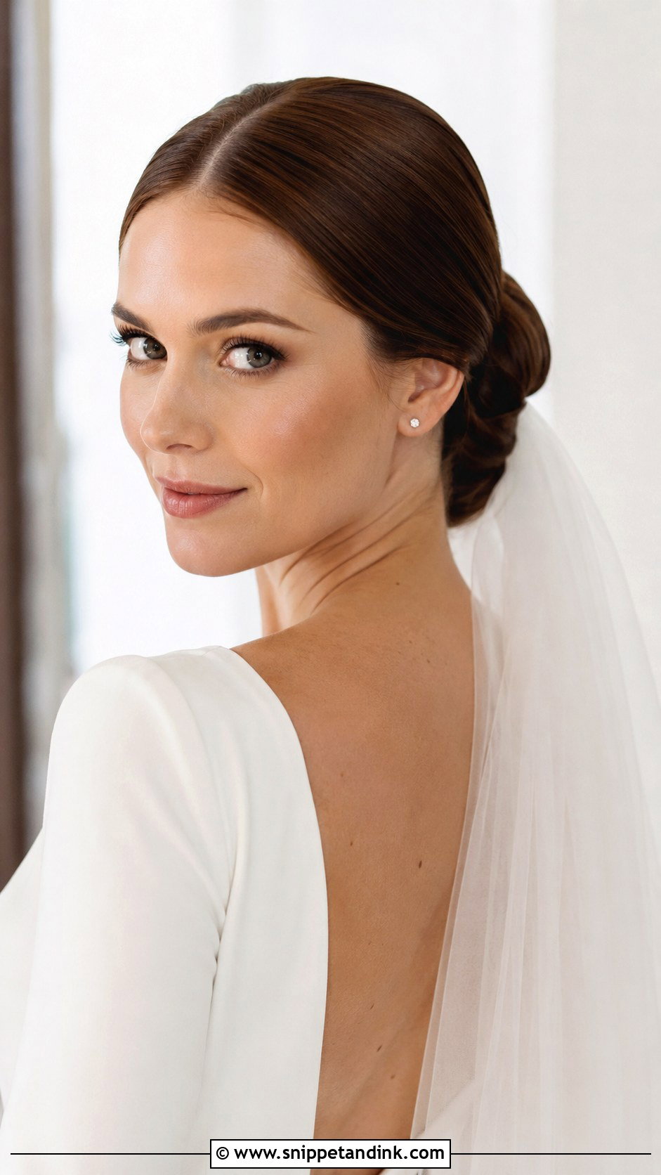 Sleek Chignon With Middle Parting - Snippet and Ink - 25 Sleek Wedding Hair Ideas