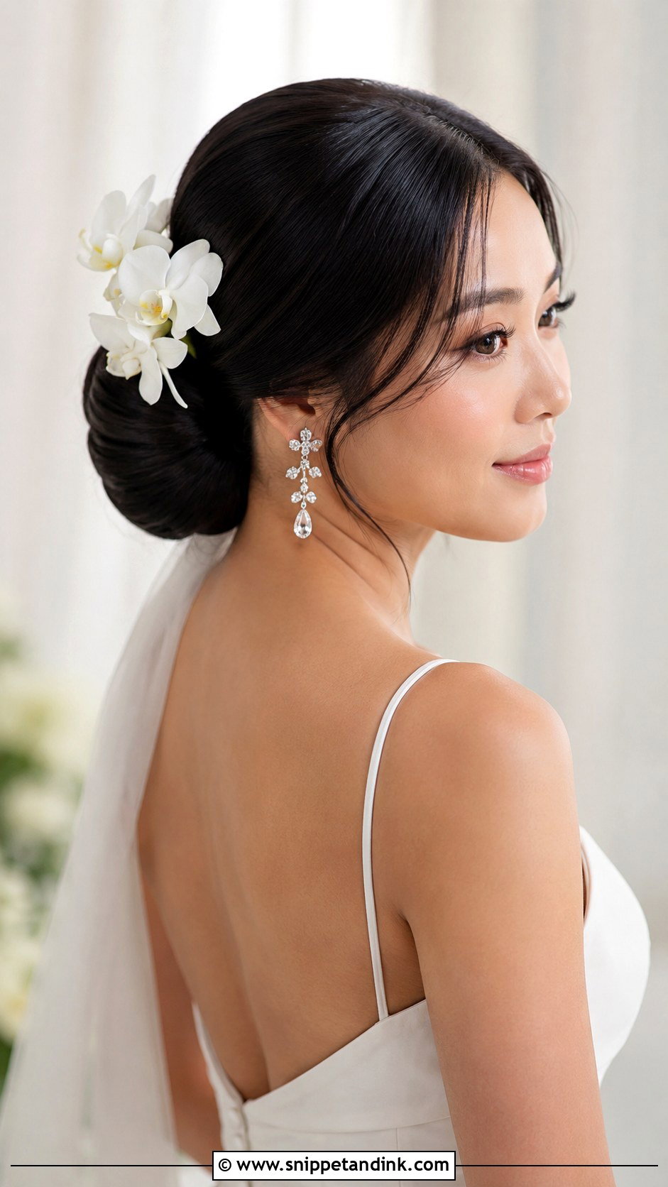 Sleek Chignon With Orchids - Snippet and Ink - 20 Wedding Hairstyles Flowers