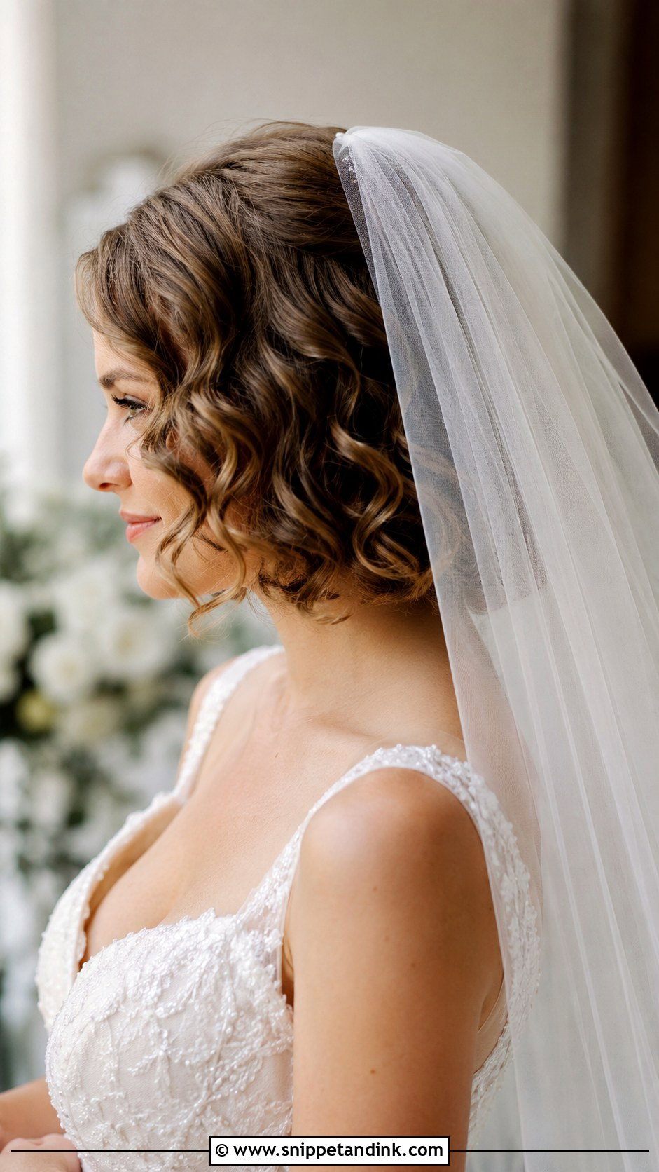 Sleek Curly Bob With Veil - Snippet and Ink - 20 Short Hair Curls Wedding
