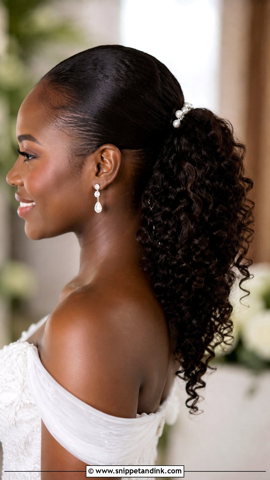 Sleek Curly Ponytail For Wedding - Snippet and Ink - 15 Sleek Ponytail for Wedding Ideas