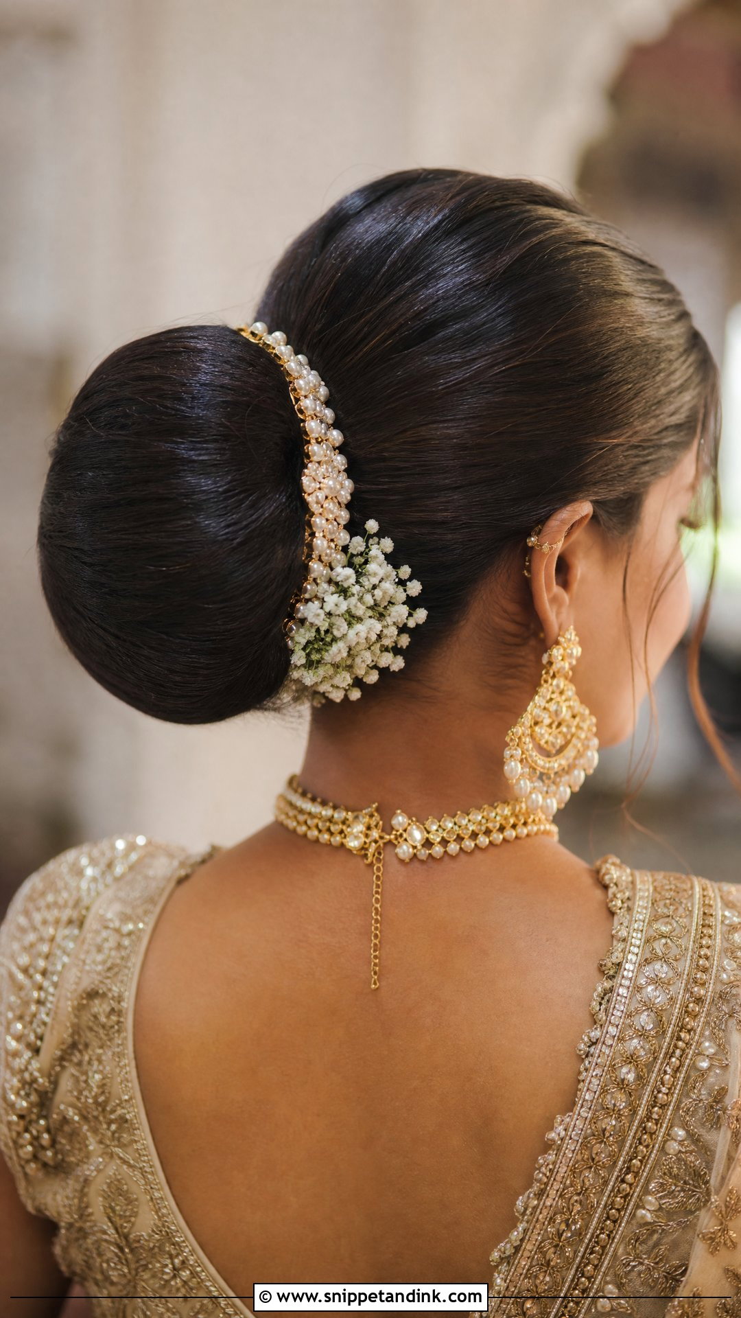 Sleek Donut Bun With Juda Pin - Snippet and Ink - 20 Indian Wedding Bun Hairstyle Ideas