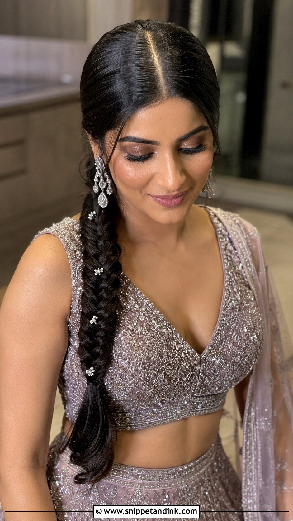 Sleek Fishtail Braid For Indian Reception - Snippet and Ink - 20 Indian Wedding Fish Braid Hairstyles