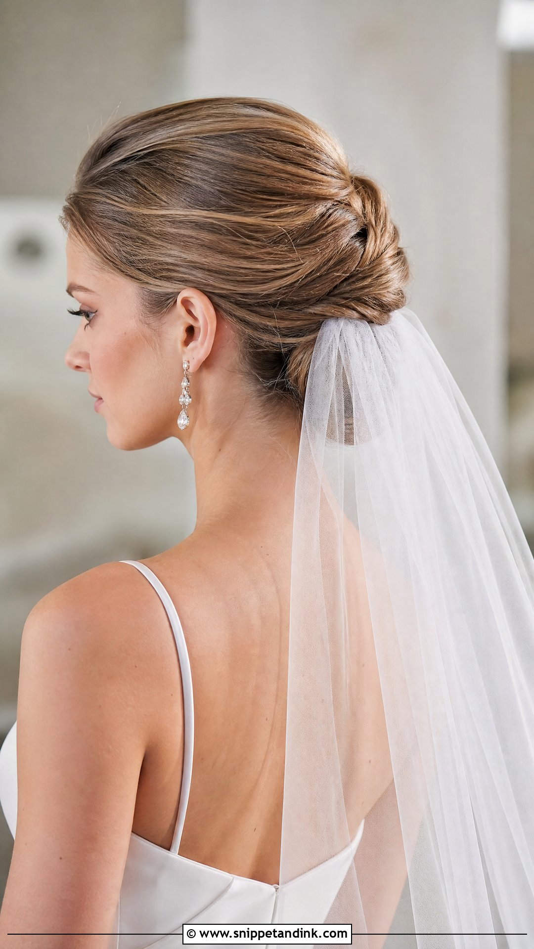 Sleek French Roll With A Veil - Snippet and Ink - 20 French Roll Wedding Hairstyle Ideas