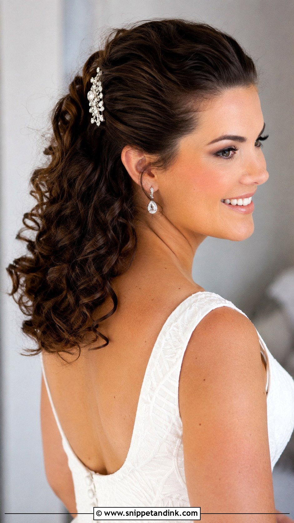 Sleek Front Curly Wedding Hairstyle - Snippet and Ink - 25 Curly Hairstyle for Wedding Ideas