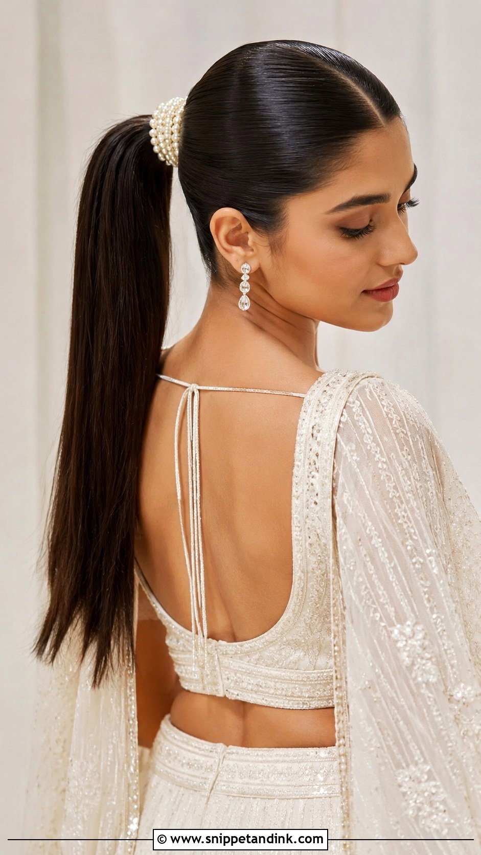 Sleek Glass Hair Ponytail - Snippet and Ink - 20 Latest Indian Wedding Bridal Hairstyle Ideas