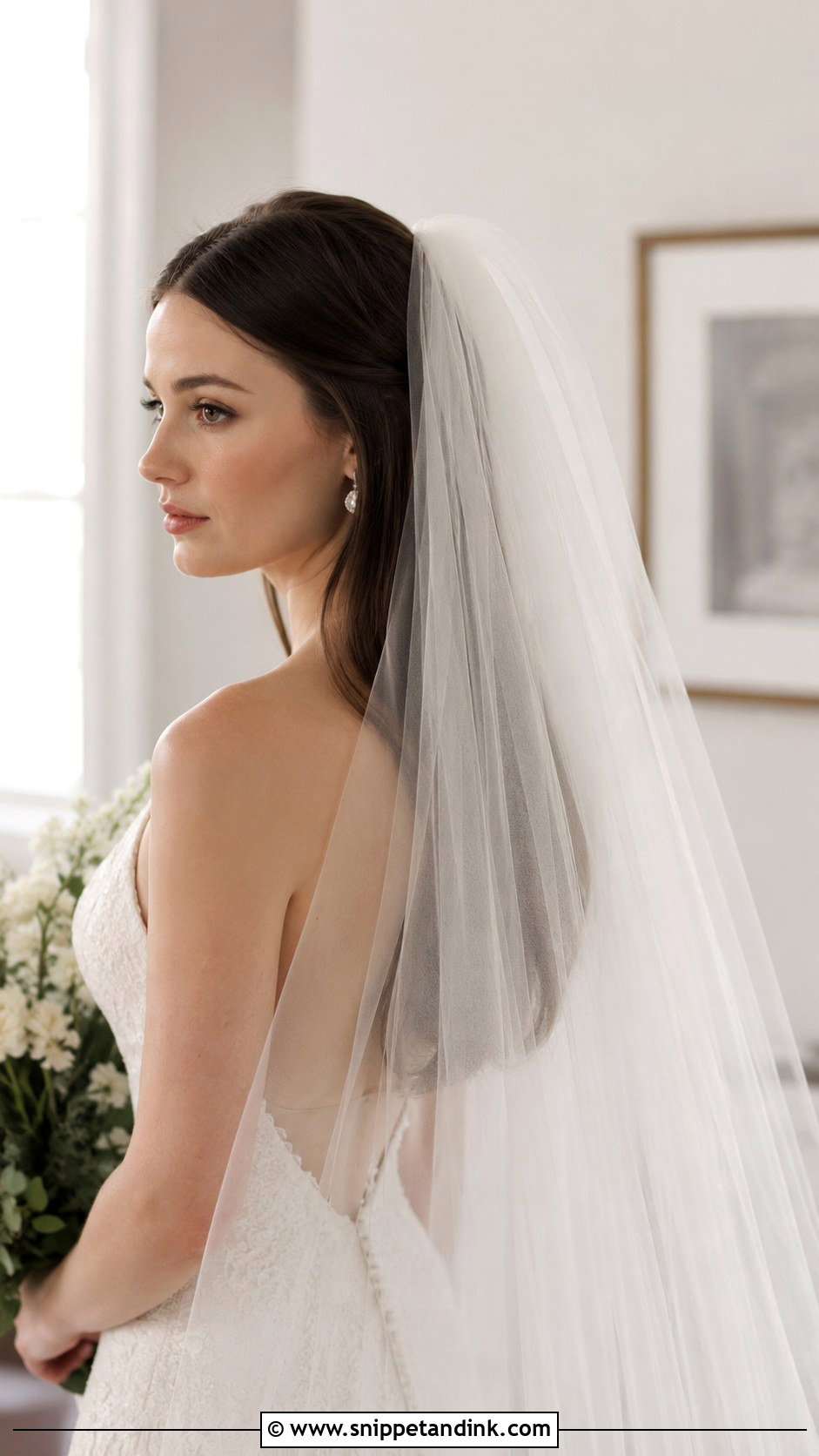 Sleek Hair Down With a Veil - Snippet and Ink - 20 Sleek Bridal Hair Down Ideas