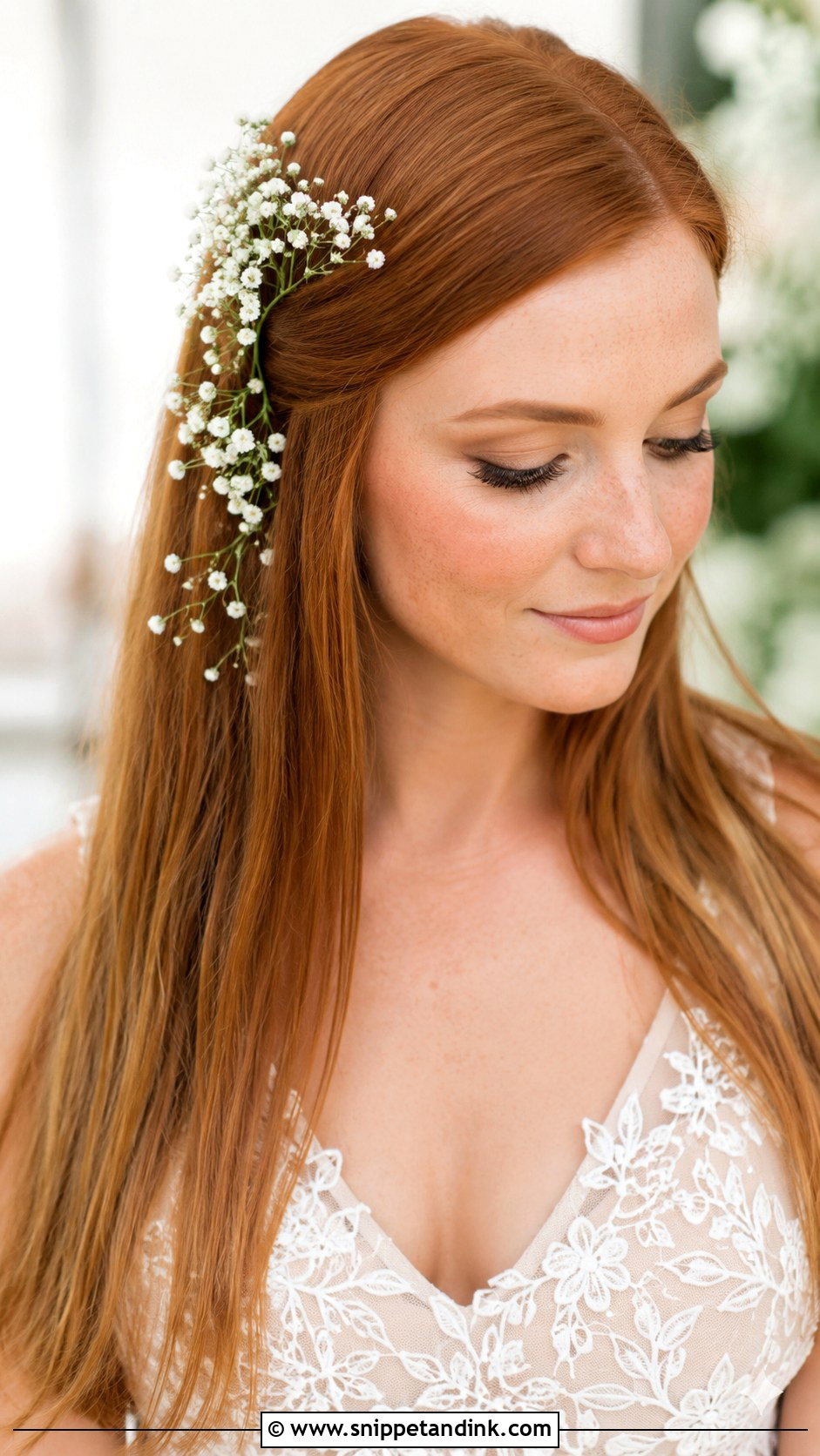 Sleek Hair With Fresh Flowers - Snippet and Ink - 20 Sleek Wedding Hair Down Ideas