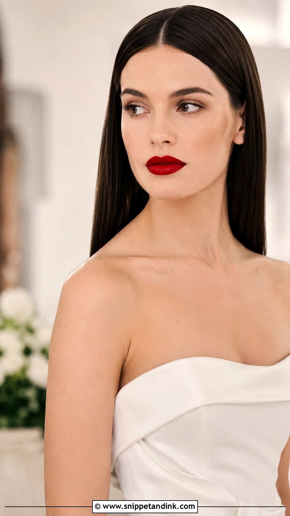 Sleek Hair With a Bold Lip and Minimal Accessories - Snippet and Ink - 20 Sleek Wedding Hair Down Ideas