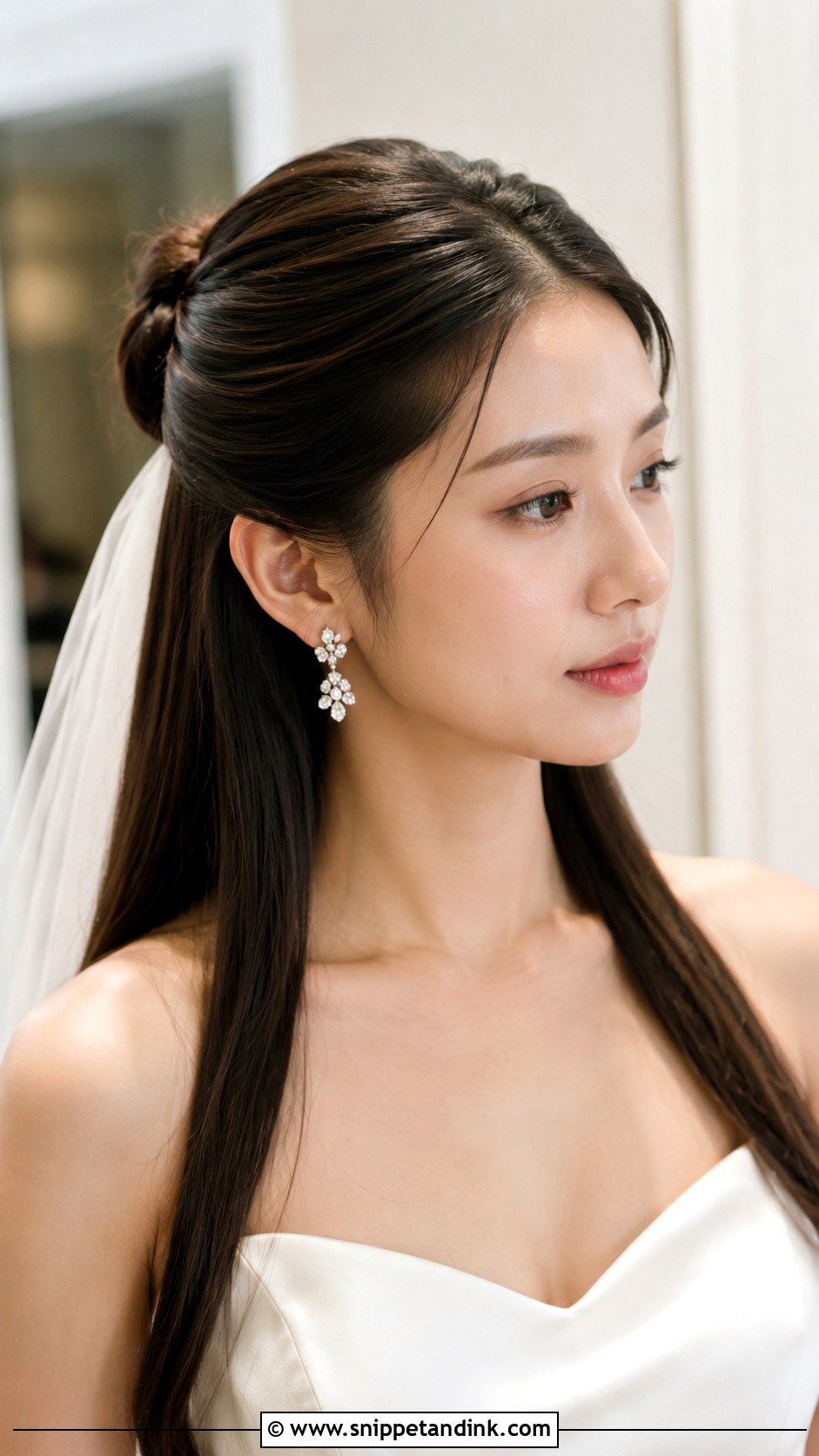 Sleek Half Bun Wedding Hair - Snippet and Ink - 15 Half Bun Wedding Hair Ideas