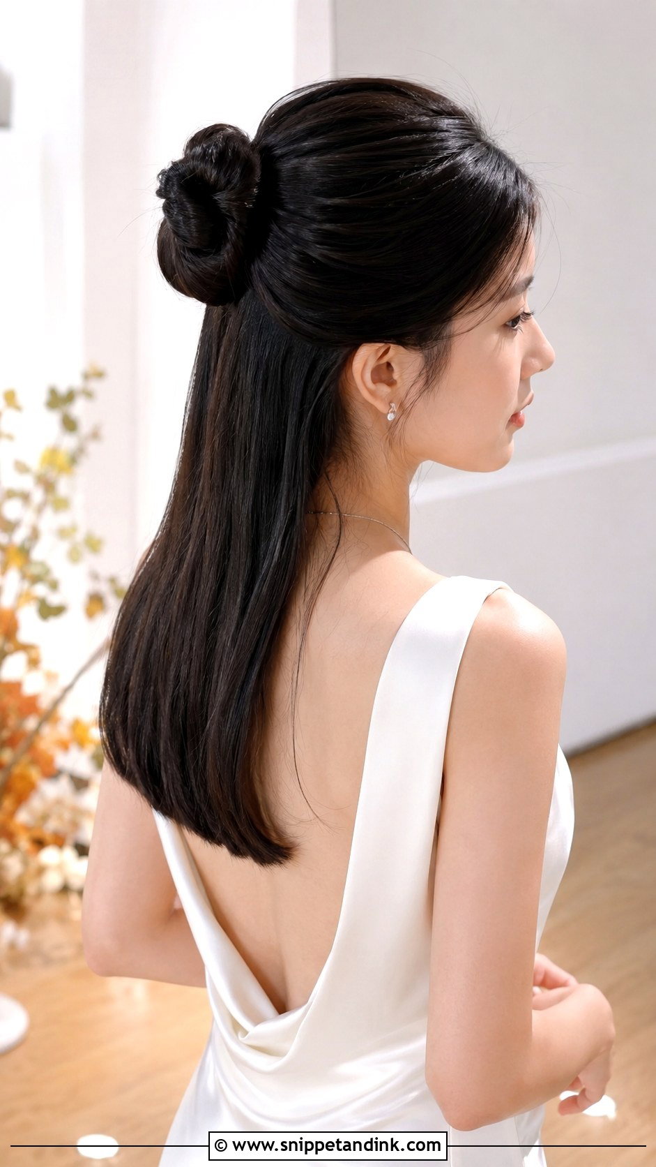 Sleek Half Up Bridal Bun - Snippet and Ink - 20 Half-Up Wedding Hair for Bride Ideas