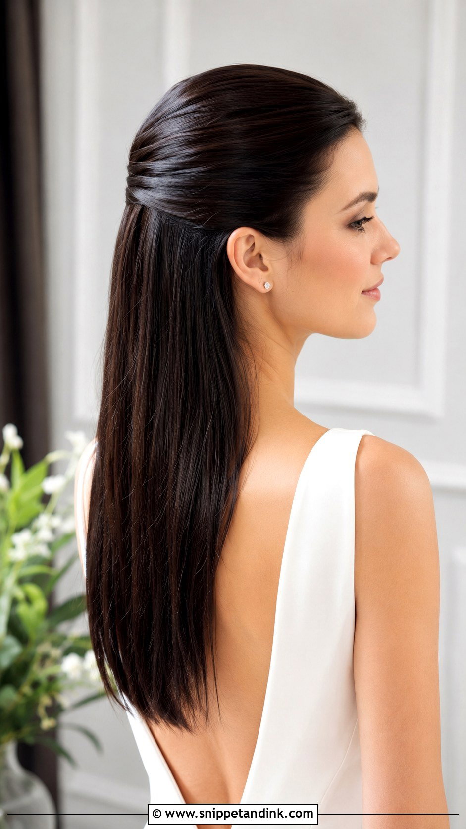 Sleek Half Up Bridal Hair - Snippet and Ink - 20 Brunette Bridal Half-Up Half-Down Hair Ideas
