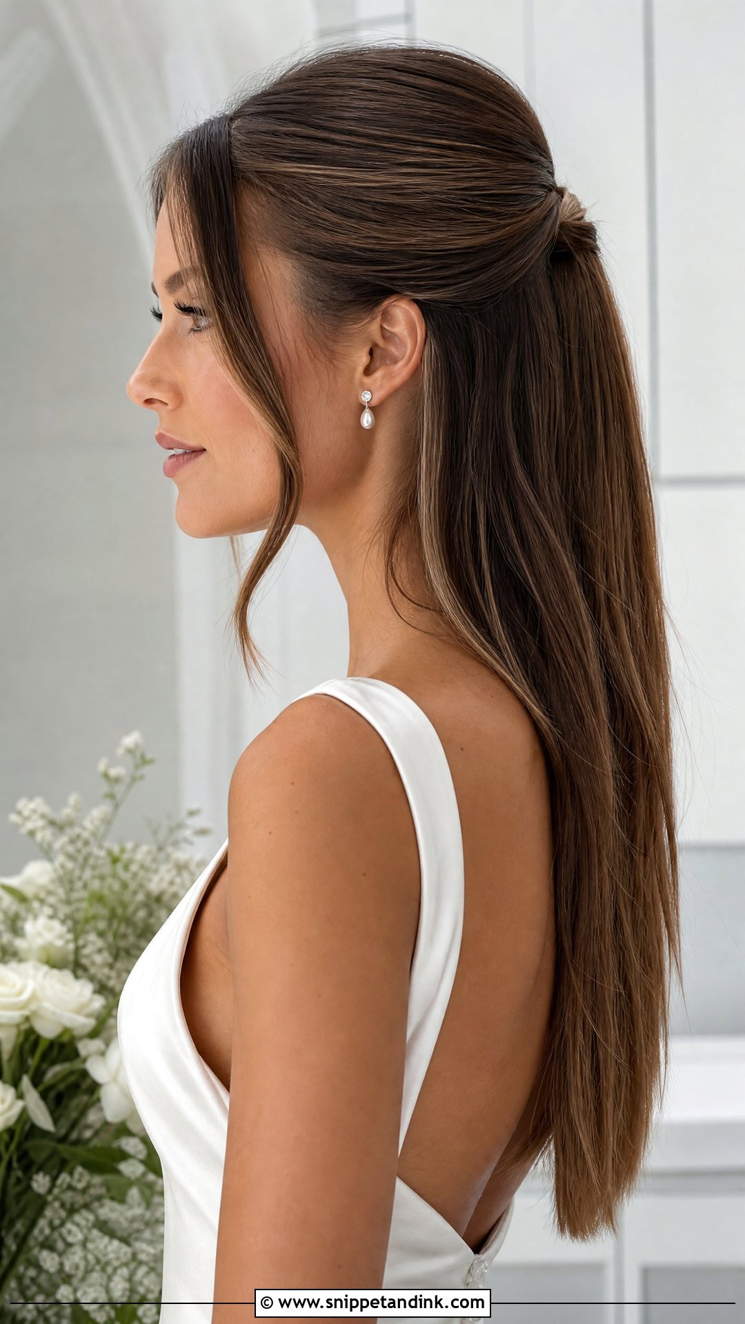 Sleek Half Up Bridal Ponytail - Snippet and Ink - 20 Half-Up Half-Down Brides Hairstyles
