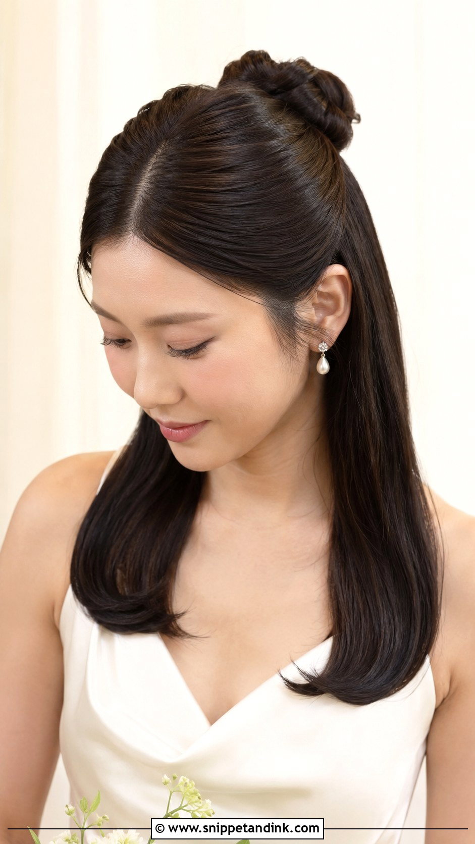 Sleek Half Up Bun Wedding Hairstyle - Snippet and Ink - 15 Half-Up Bun Wedding Hairstyles