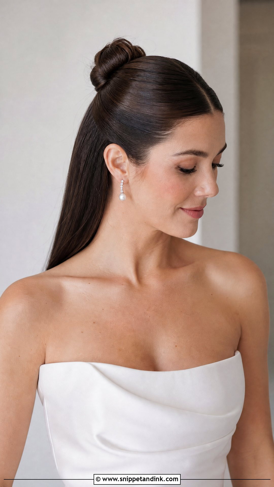 Sleek Half Up Bun With Center Part - Snippet and Ink - 20 Half-Up Half-Down Bun Wedding Hair Ideas