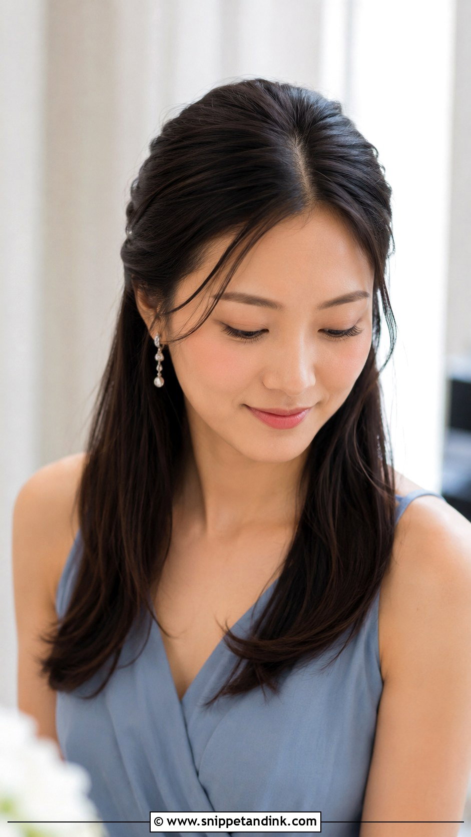 Sleek Half Up Half Down Bridesmaid Hair - Snippet and Ink - 25 Half Up Half Down Bridesmaid Hair Medium Ideas