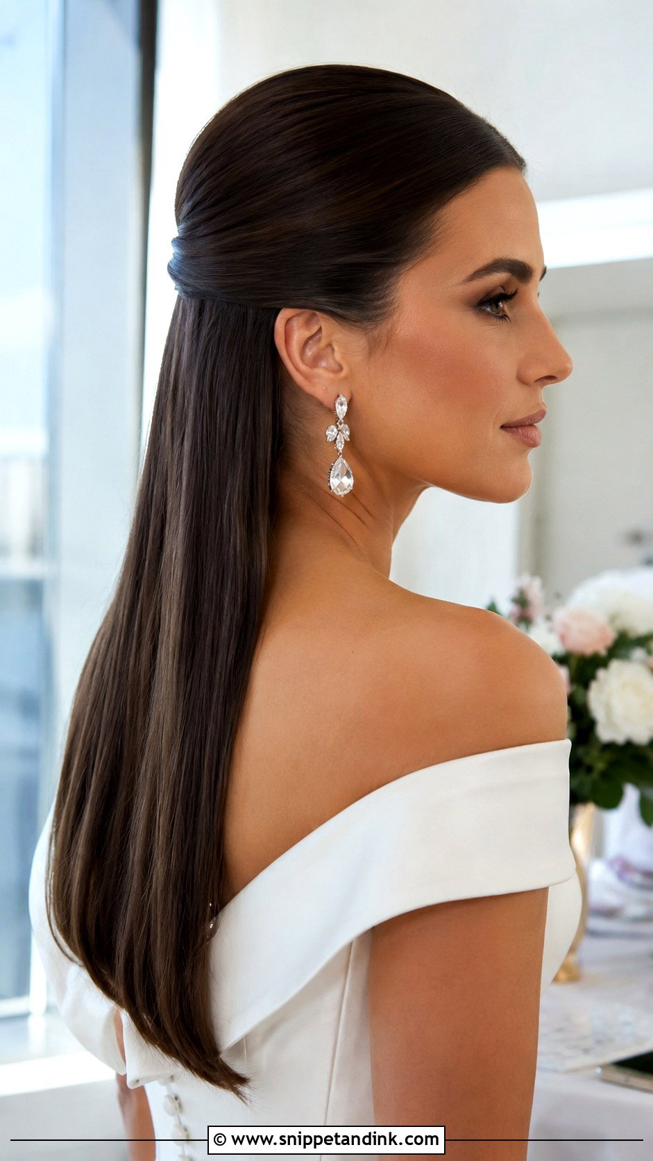 Sleek Half Up Half Down Hairstyle - Snippet and Ink - 25 Elegant Half-Up Half-Down Wedding Hairstyles